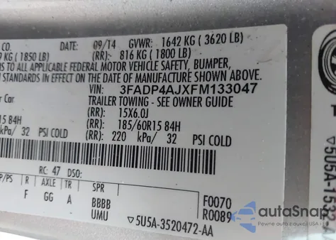 2015 Ford Fiesta S z USA, uszkodzony, nr VIN 3FADP4AJXFM133047